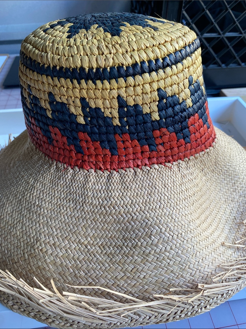 Woven Straw Sun Hat with Color Block Trim